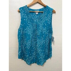 Liz Claiborne Teal Sleeveless Floral Button-Front Blouse
